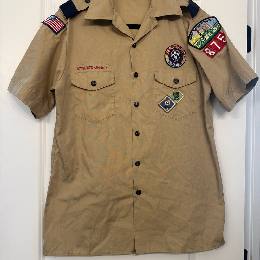 Official Boy Scouts of America Tan Button Down Shirt Youth XL